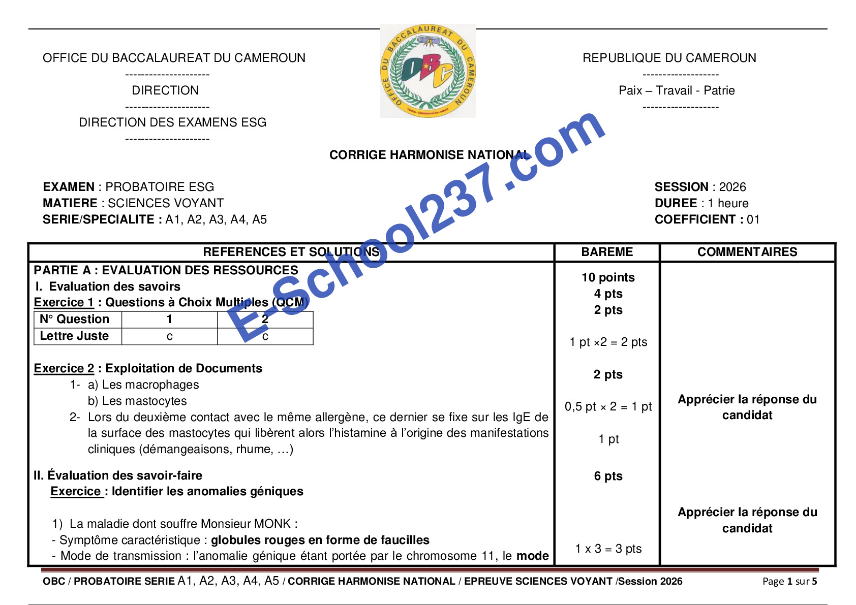 Corrigé national harmonisé SVTEEHB  Prob A4 2026